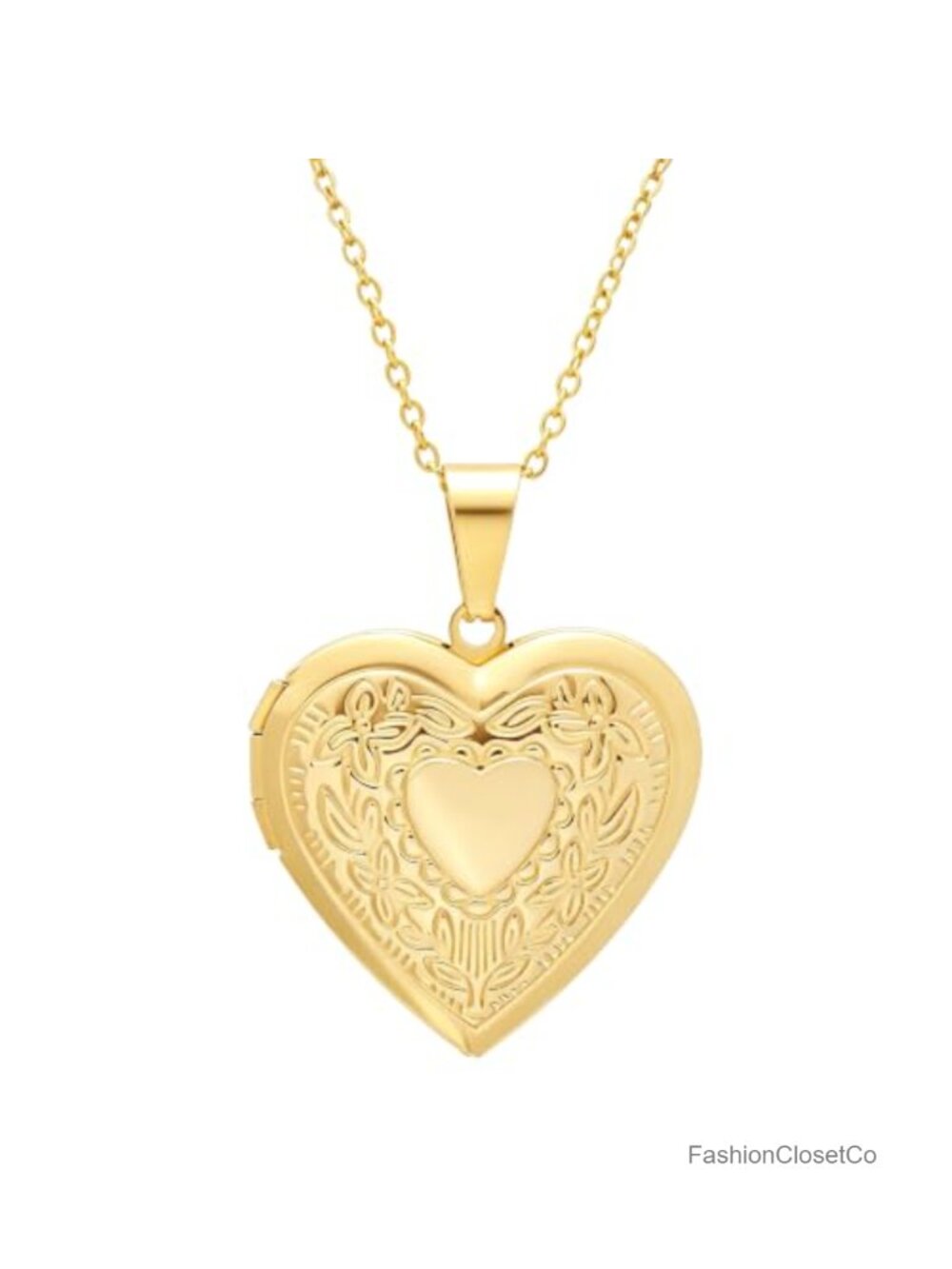 1 Inch Heart Locket Necklace Women Brass Metal White Gold Plated Photo Pendant